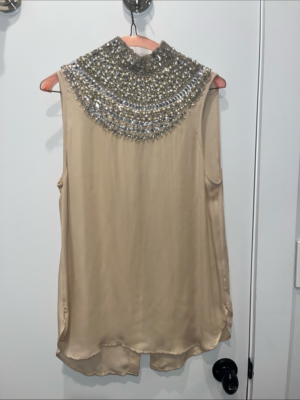 Haute Hippie Champagne Beaded Mock Neck Sleeveless Top - Picture 2 of 15